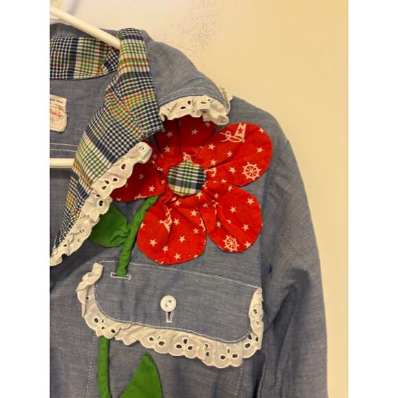 Vintage Retro Chambray Denim Embroidered Blouse Hand Made Hippie - Picture 2 of 6